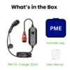 PME Portable EV Charger 22kW Box Contents viz. EV charger, user manual and free carrying portable bag