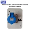 Wallmount 32A Industrial Socket Box with Schneider 63A MCB. Socket box made by Neptune socket by BALS