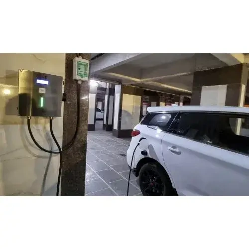 22kW EV Charger wallbox by PME charging BYD white electric car.