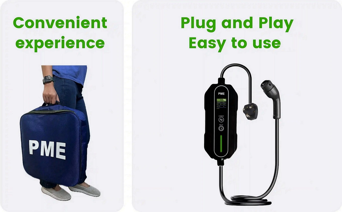 EV Charger 3.6kW by PME comes with a free portable bag and is plug and play, very easy to use